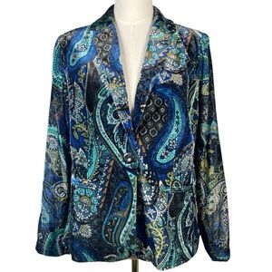 CHICO’S Velour/Velvet Multicolor Paisley Jacket Blazer Size 1 (8-10) Super Soft